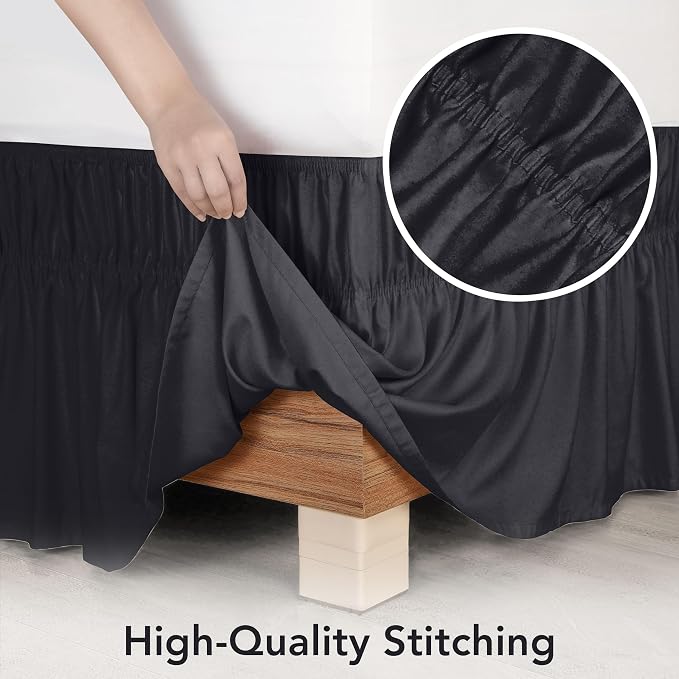 Wrap Around Full Bed Skirt, Easy Fit Elastic Belt, 16 Inch Drop, Grey | No Mattress Lifting, Stay-Put Design, Adjustable Buckle & Elastic Belt, Wrinkle & Fade Resistant, Brushed Microfiber