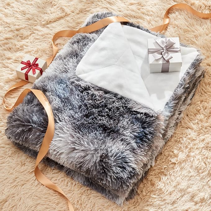 GONAAP Fuzzy Faux Fur Queen Blanket for Couch, Marble Black, 90"x90" | Warm Cozy Plush Shaggy Decorative Reversible Thick Non-Heated Fleece Blanket for Sofa Bed, Gift for Women Men, All Season Use