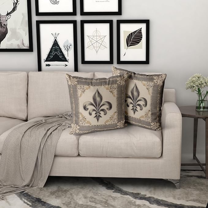Giwawa Mardi Gras Throw Pillow Covers 16x16 Inches Vintage Country Style Fleur de Lis Print Decorative Pillow Cases Set of 2 Retro Soft Cotton Cushion Covers for Sofa Couch Bedding Holiday Decor