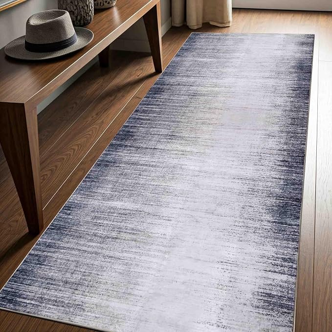 Machine Washable Area Rug, Soft & Durable, Non-Slip, Stain Resistant Rug for Bedroom, Living Room, Dining Room, High Traffic Areas. (Grey/Soft White, 2.5' X 7')