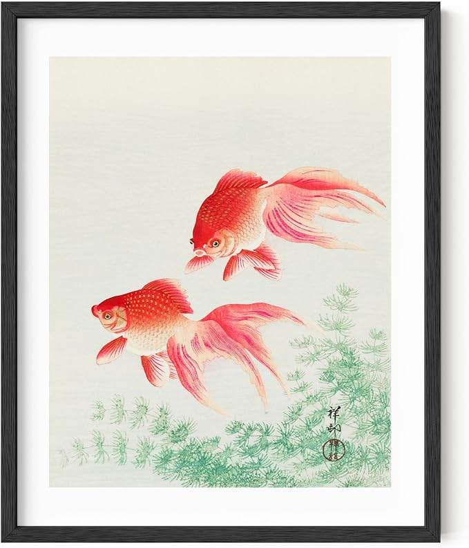 HAUS AND HUES Japanese Wall Art - Goldfish Artwork Framed Print, Asian Wall Decor, Japandi Style Room Art, Modern Japanese Poster for Bedroom 12x16 Black