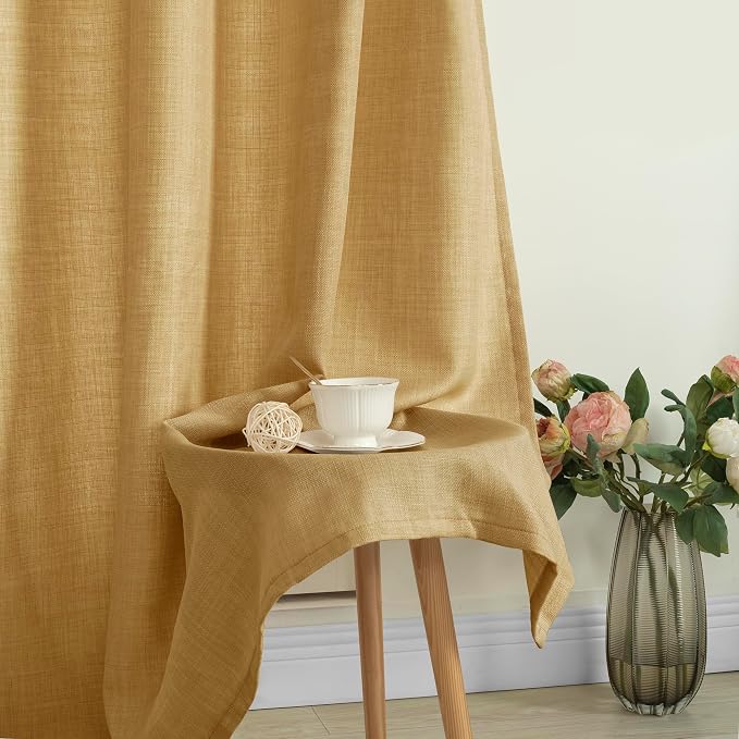 72 inch Long Linen Curtains for Bedroom 2 Panels, Caramel Brown | Light Filtering, Linen Textured, Privacy Protected, Window Treatments, Soft Curtains for Living Room, Grommet, 52 x 72 Inch