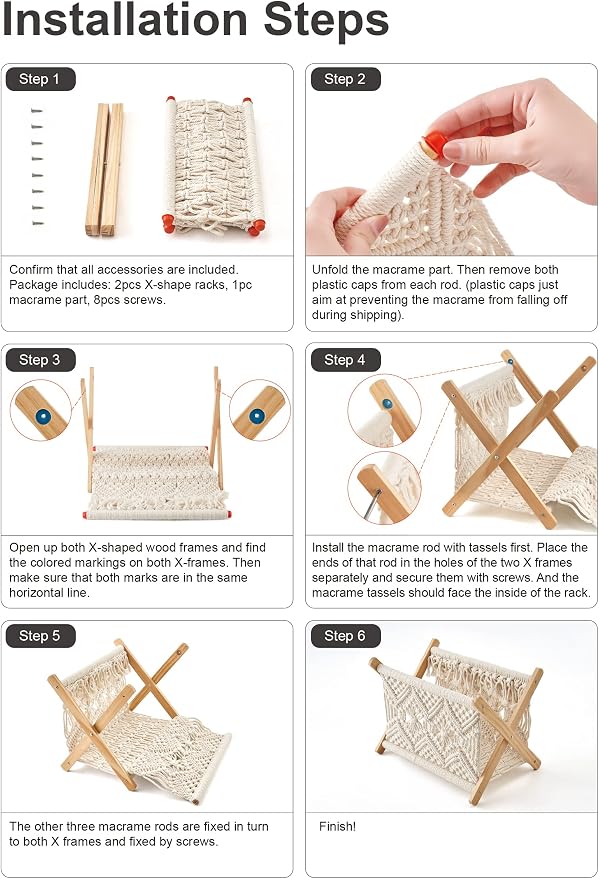 Mkono Macrame Magazine Holder, Boho Woven Book Rack Basket, 14" L x 10" W | Boho Decor, Mail Paper Vinyl Storage, Living Room Bedroom Bathroom Nursery Dorm Office, Handwoven, Space-Saving, Ivory
