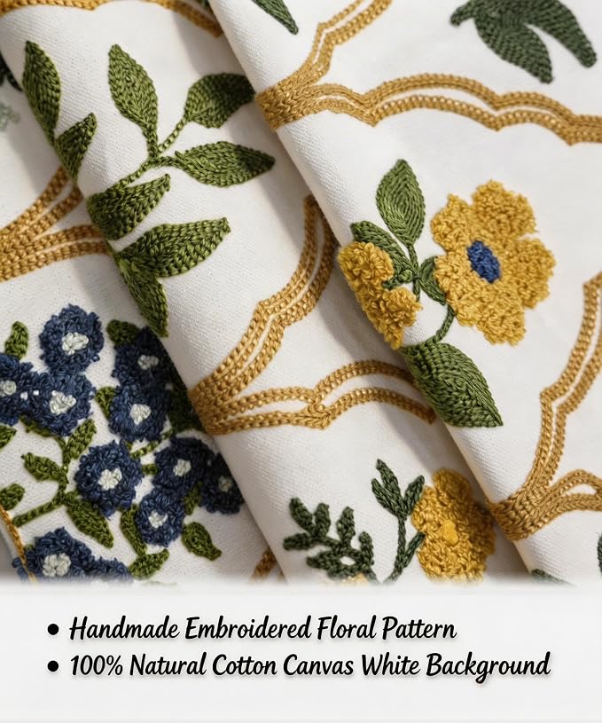 Alysheer Spring Summer Floral Embroidered Decorative Throw Pillow Cover 18"x 18" Set of 2, Flower Leaves Embroidery Patterned Multicolor Cushion Case for Sofa Couch Living Room Bedroom Outdoor
