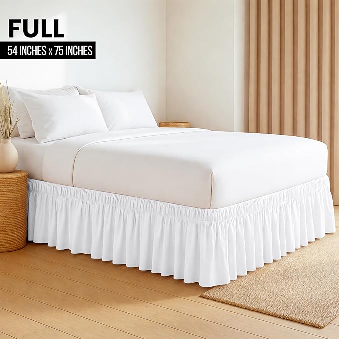 Wrap Around Ruffle Twin Size Bed Skirt – Adjustable Buckle & Elastic Belt for Easy Installation, 16 Inch Drop – Brushed Microfiber - Machine Washable, Fade and Wrinkle Resistant, White | No Mattress Lifting, Stay-Put Design, Adjustable Buckle & Elastic...