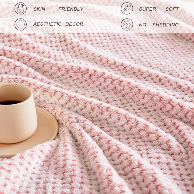 Exclusivo Mezcla Soft Waffle Fleece Bed Blanket King Size, Heather Pink | Lightweight Plush Blanket for Bed, Bedroom, Cozy Flannel with Waffle Texture, Stylish Home Decor, All Season, 104x90 Inches