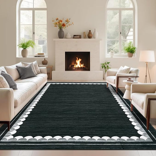 COZYLOOM Washable Rugs 10x13 Area Rug for Living Room, Non Slip Non Shedding Modern Solid Rug Stain Resistant Low Pile Minimalist Carpet Foldable Thin Mats for Bedroom, Dining Room, Nursery, Black