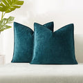 24x24 Chenille Decorative Throw Pillow Covers Case Set of 2,Peacock Blue | JUSPURBET Cozy Soft Cushion Covers with Invisible Zipper for Couch Sofa Bed Home Decor Living Room