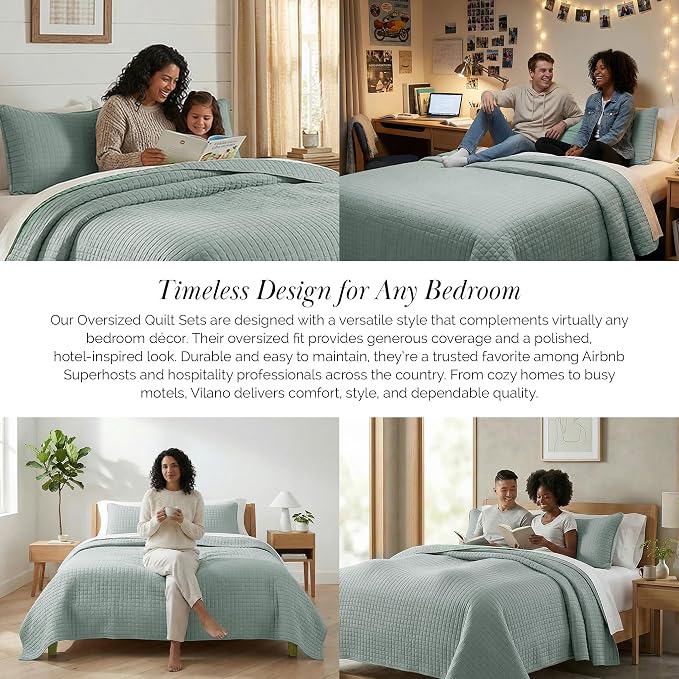 Southshore Fine Living, Inc. Oversized King Quilt Bedding Set, Soft Microfiber, Stain and Pet Hair Resistant Bedding, California/King Size Quilt Coverlet Bedspread Set with 2 Shams, Steel Blue
