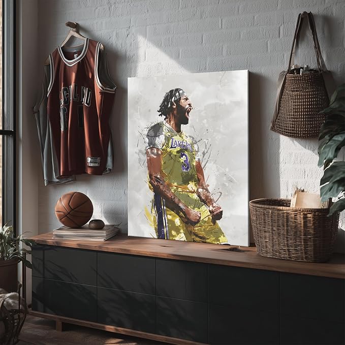 Anthony Davis Basketball Canvas Wall Art, Sports Player Poster, 12x16 Inch | Abstract splash ink athletic artwork, motivational sports wall decor for teen boys room, bedroom, living room, gym or office