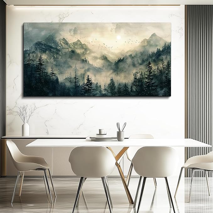 FUHAIHUA Canvas Wall Art For Living Room Large Wall Decor For Office Modern Bedroom Decorations Forest Fog Landscape Pictures Farmhouse Painting Artwork Wall Mural Aesthetic Home Decor 30x60 In