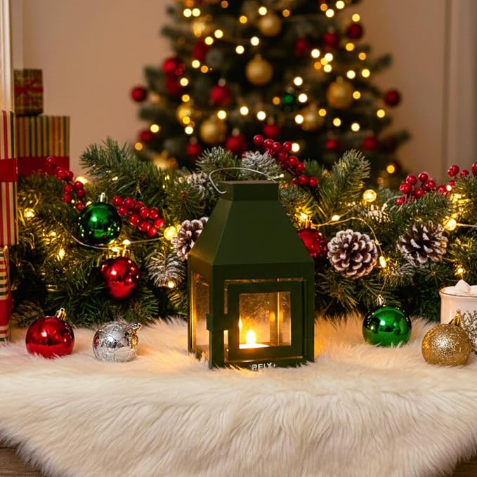 Metal Lantern Candle Holder for Indoor & Outdoor Decor, Hanging Tealight Candle Holders for Wedding, Party, Decorations - Modern Home Decor, 5.5 Inch (Green Color)