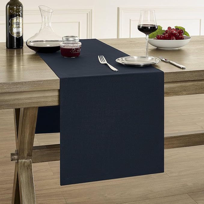 ZeeMart Basic Linen Style Table Runner, 14x36 Inch Dark Navy | Mitered Corner Design, Medium Weight Fabric, Rustic Farmhouse Style, Machine Washable Easy Care Everyday Table Scarf