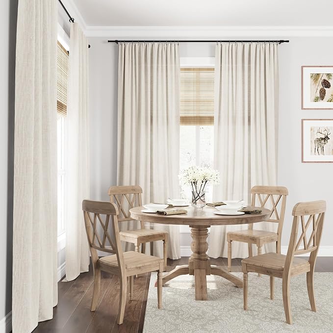 Warm Beige Linen Curtains 102 Inches Long 2 Panel Set Rod Pocket Semi Sheer Dining Room Cozy Bedroom Decor Cotton Look Country Rustic Farmhouse Boho Curtains 52x102