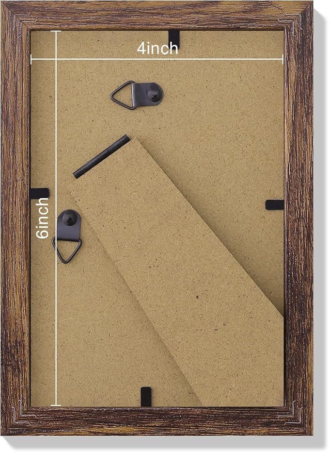Vittanly 4x6 Picture Frames Set of 9 for Wall or Tabletop Display, Brown | Display Pictures 3.5x5 with Mat or 4x6 without Mat, Small Photo Frames, Engineered Wood with Shatter Resistant Plexiglass
