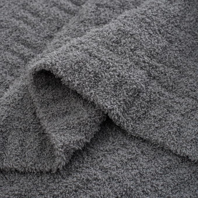 Grey Ultra Soft Knit Throw Blanket for Couch,60"X80" Microfiber Fluffy Cozy Warm Knitted Blankets with Checked Pattern for Sofa Bed