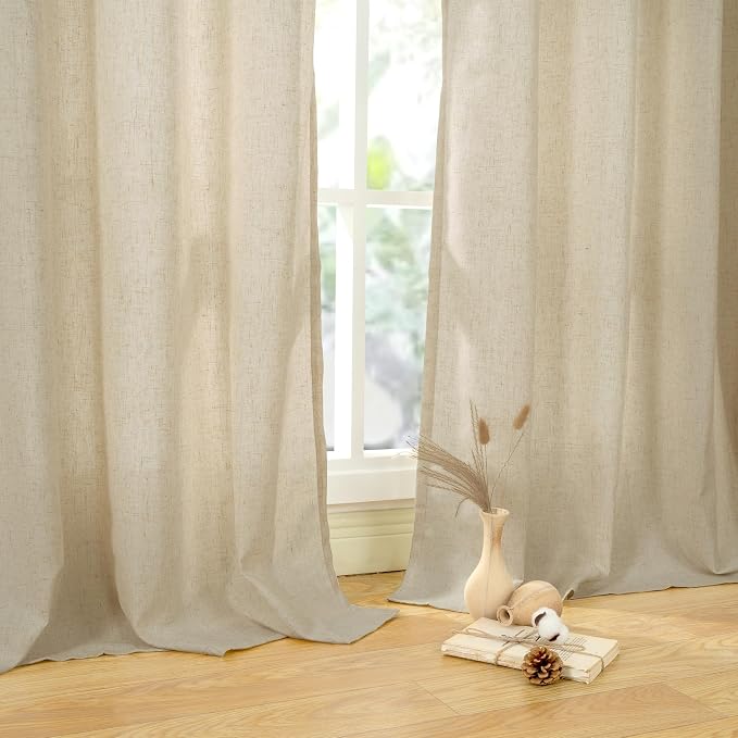 YoungsTex Burlap Linen Curtains 45 Inch Length for Short Window, Light Filtering Drapes with Grommet Privacy for Bedroom Living Room Window, 2 Panels, 52 X 45 Inch