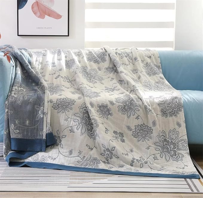MSGKV Summer Throw Blanket 60"x80" 100% Cotton Woven Decorative Throw | 100% Cotton Woven, Decorative Throw Blanket, Soft & Lightweight, Couch & Bed Use, Living Room Accent, Machine Washable