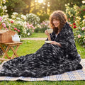Lotus Karen Faux Fur Throw Blanket, 900 GSM Dual-Sided Soft Ruched Fluffy Blanket for Couch, Cozy Fuzzy Plush Throw Gifts for Women Man Bedroom Living Room (Tie-Dye Black, 50"x60")
