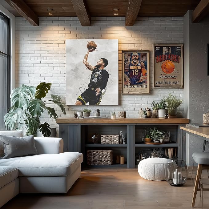 Stephen Curry Basketball Canvas Wall Art, Sports Player Poster, 12x16 Inch | Abstract splash ink athletic artwork, motivational sports wall decor for teen boys room, bedroom, living room, gym or office