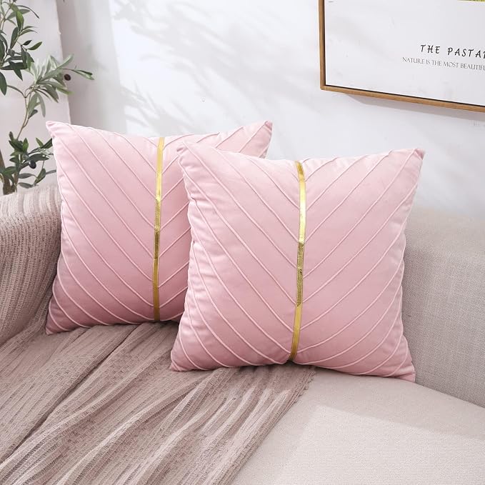 Velvet Throw Pillow Covers 22x22 Pack of 2 Gold Decor Blush Pink