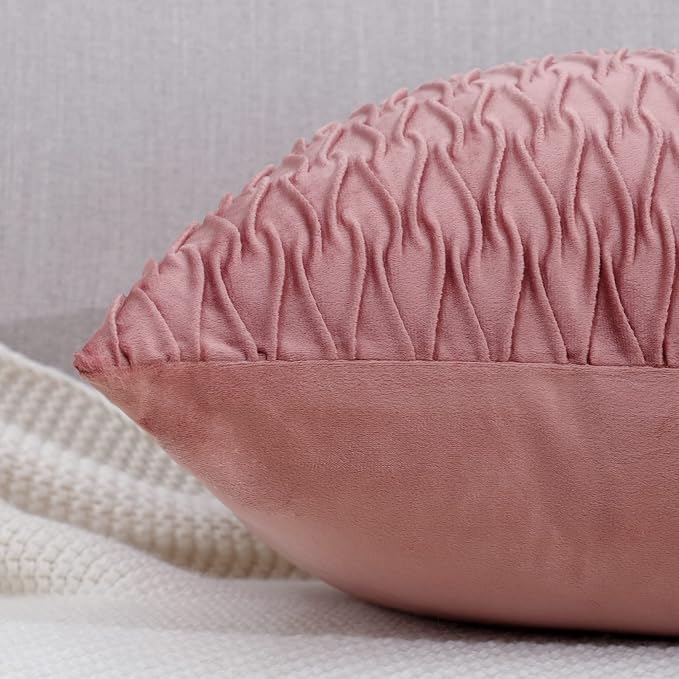 MADIZZ Set of 2 Super Soft Velvet Decorative Throw Pillow Covers 20x20 inch Pink Square with Texture Luxury Style Cushion Case Pillow Shell for Sofa Bedroom
