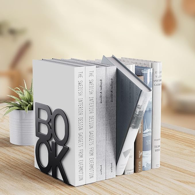 Book Ends Black Metal BookEnds for Bookrack Desk,Books