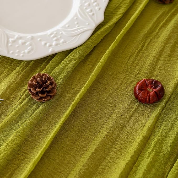 6Pcs Moss Green Cheesecloth Table Runner 120 Inches for Party Home Decor | For Wedding Baby Shower Bridal Shower Birthday Engagement Party 10FT Rustic Boho Home Decorations