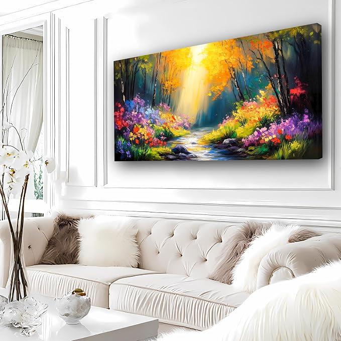 Abstract Wall Art Canvas Print Forest Landscape Painting Bathroom Decorative Paintings Modern Style Living Room Bedroom Office Home Decorations Nature Landscape Artwork 20x40 inches
