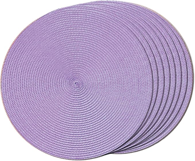FunWheat Round Braided Placemats Set of 8 Table Mats for Dining Tables Woven Washable Non-Slip Place mats 15 inch(Lavender Purple,8pcs)