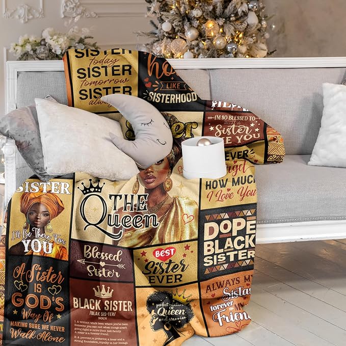 African American Sisters Gifts from Sister Blanket 60"X50", Black Sister Birthday Gifts, Afro Encouragement Inspirational Gift Idea for Sisters Sista Women Mother's Day