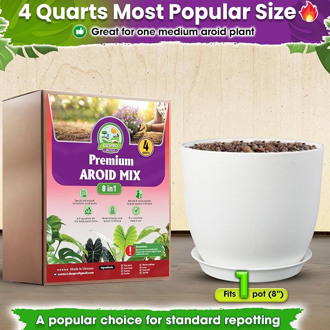 DUSPRO 8-in-1 Aroid Potting Mix, Pre-Mixed Chunky Soil, Airy Blend, 4 QT