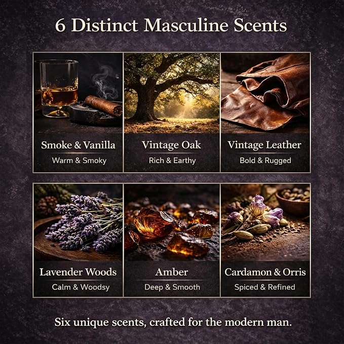 Candle Set for Men, 6 Pack Soy Wax Scented Candles Manly Gift Set, 300H Long Lasting Home Fragrance with Masculine Scents, Gift for Dad, Husband or Boyfriend