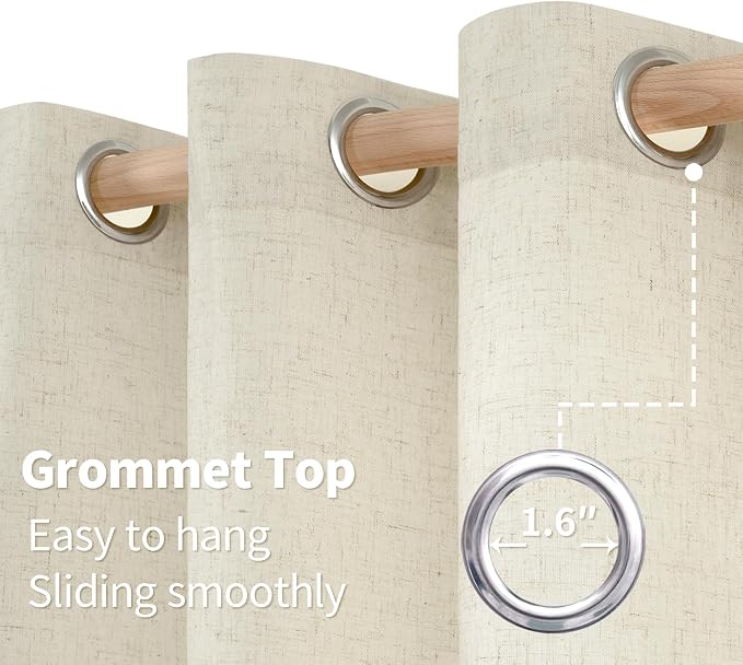 YoungsTex 72 Inch Length Beige Linen Curtains 2 Panels for Living Room, Light Filtering Drapes Semi Sheer with Grommet Rustic Privacy for Country Bedroom, 52 X 72 Inch