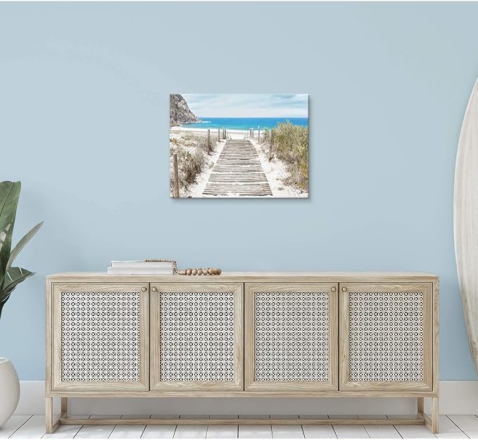 Beach Wall Art Canvas Artwork: Coastal Ocean Scene Picture Decor Modern Panoramic Seascape Wave Seaside Prints Contemporary Nature Landscape Boardwalk Scenic Painting for Living Room Bedroom Office