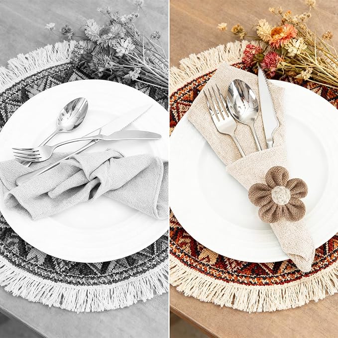 Napkin Rings Set of 12 Handmade Rustic Napkin Rings Reusable Boho Napkin Ring for Elegant Dining Table Decoration Perfect for Christmas, Thanksgiving, Wedding, Holiday, Everyday Use