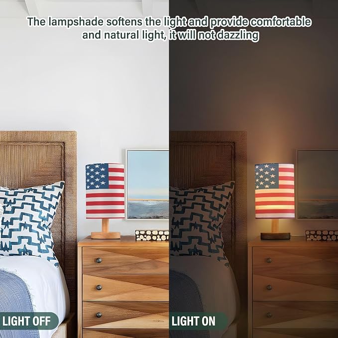 ALAZA American Flag Striped Decor Bedside Table Lamp with USB Port for Bedroom Nightstand Office Desk LED Bulb Included