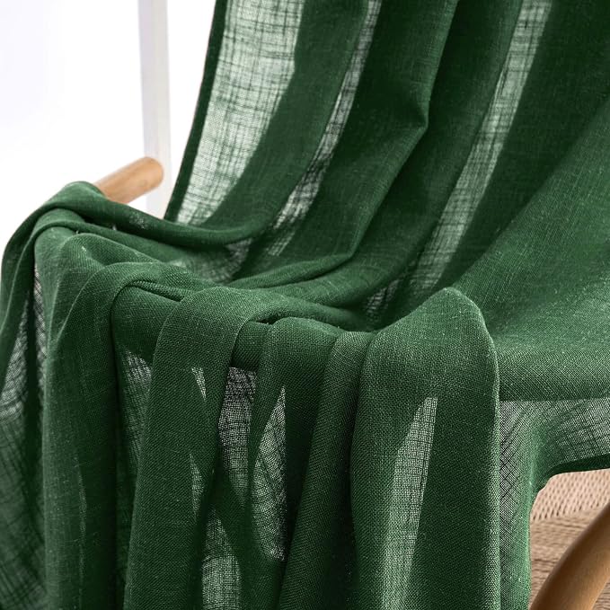 MIULEE Emerald Green Linen Curtains 52x108 Inch for Bedroom Living Room | Soft Thick Linen Textured Window Drapes, Semi Sheer Light Filtering, Back Tab Rod Pocket, Christmas Decor, 2 Panels