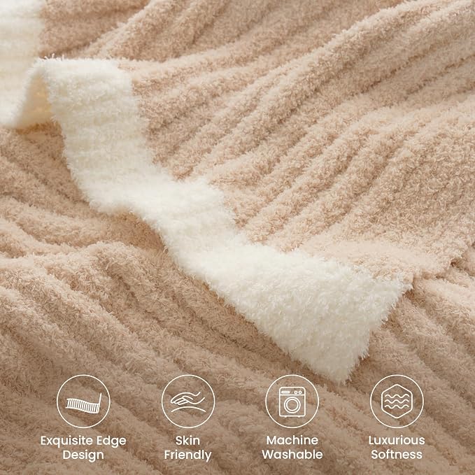 Snuggle Sac Queen Size Blanket for Bed, Soft Luxurious Bedding Blankets, Large Fuzzy Plush Microfiber Blankets, Beige, 90x90 inches
