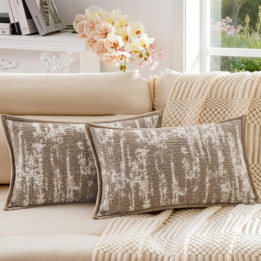 a moment Throw Pillow Covers 20x12 Inch Set of 2, Soft Textured Decorative Tie-Dye Style Cushion Covers, Modern Boho Farmhouse Home Decor Pillow Cases for Couch, Bed, Living Room,Khaki