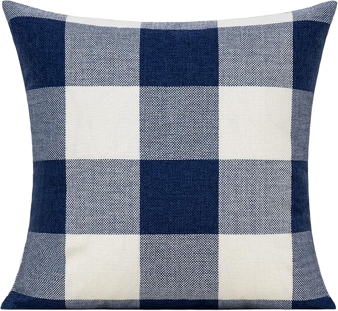 VAKADO 22x22 inch Set of 2 Navy Blue White Buffalo Plaids Throw Pillow Covers Outdoor Farmhouse Retro Decorative Check Cushion Cases Home Decor for Couch Patio Porch Sofa Furniture, Dark Blue