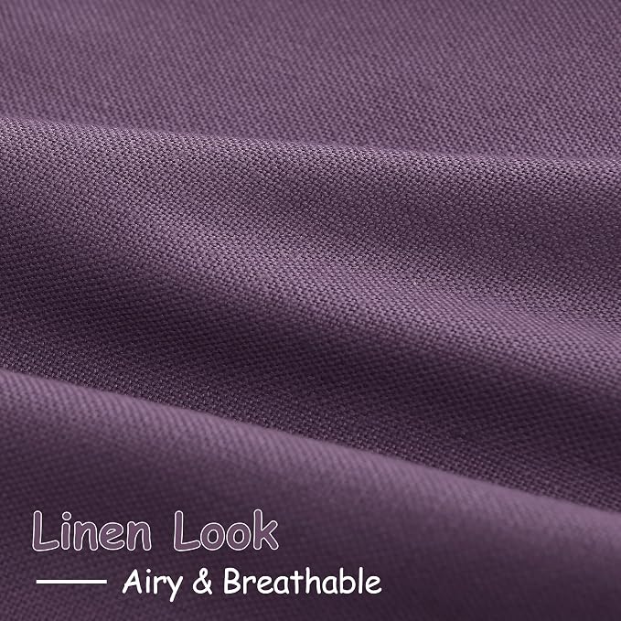 Plum Linen Curtains 96 Inches Long 2 Panels Set for Living Room Rod Pocket Back Tab Semi Sheer Light Filtering Protect Privacy Plum Curtain for Bedroom Floor Length 52x96