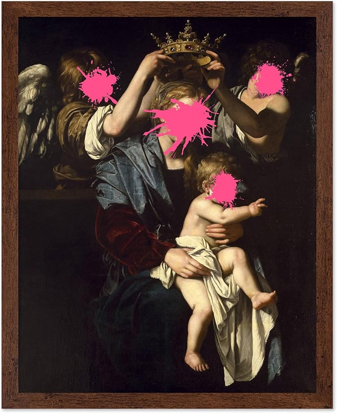 Poster Master Virgin and Child with Angels Print - Baroque Painting Poster - Altered & Pop Art - Trendy Gift for Men & Women - Wall Decor for Bedroom or Living Room - 8x10 Brown Framed