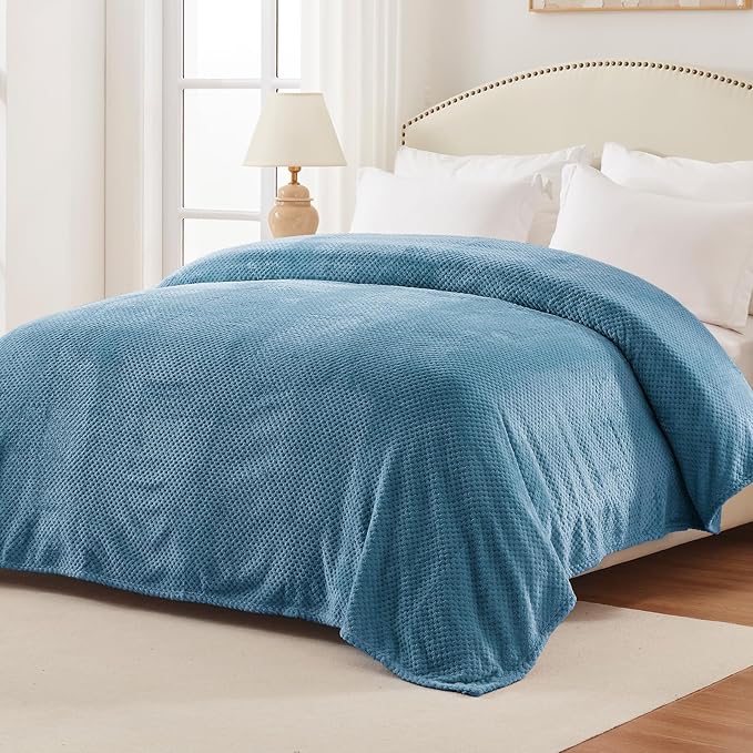 Exclusivo Mezcla Soft Waffle Fleece Bed Blanket Queen Size, Slate Blue | Lightweight Plush Blanket for Bed, Bedroom, Cozy Flannel with Waffle Texture, Stylish Home Decor, All Season, 90x90 Inches