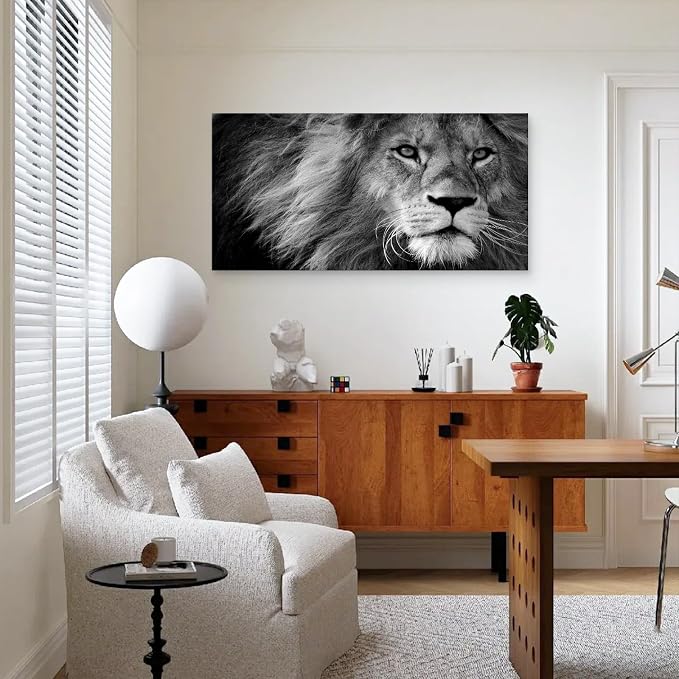 Baisuart D0198 Modern Giclee Canvas Prints Wall Art Stretched Artwork Black and White Lion Pictures to Photo Paintings on Canvas Wall Art for Bedroom Living Room Home Decorations Office Wall Décor