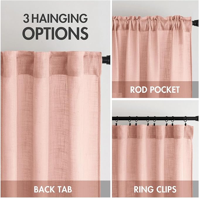 MIULEE Blush Pink Linen Curtains 52x84 Inch Length 2 Panels for Bedroom | Soft Thick Linen Textured Window Drapes, Semi Sheer Light Filtering, Back Tab, Living Room, Light Pink Decor