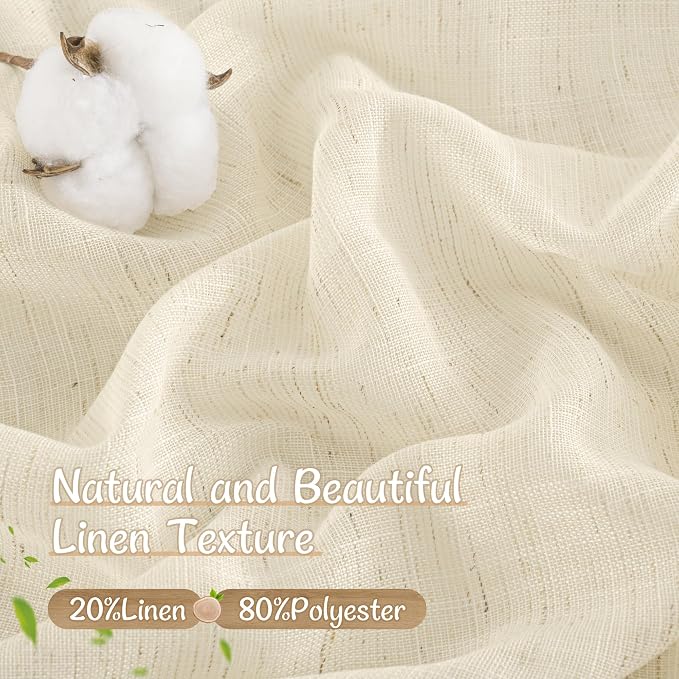 Beige Sheer Linen Cafe Curtains 30 Inch Length 2 Panels for Windows | Light Filtering, Small Window Panels, Short, Curtains for Kitchen, Bathroom, Basement, Back Tab Rod Pocket, 34 x 30 Inch