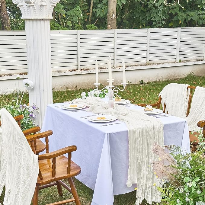 IVAPUPU Ivory Table Runner 120 Inches for Wedding Birthday Party Home Decor | 2 Pcs Boho Gauze 10FT Cheesecloth Table Runners for Baby Shower Decorations Summer Garden Farmhouse
