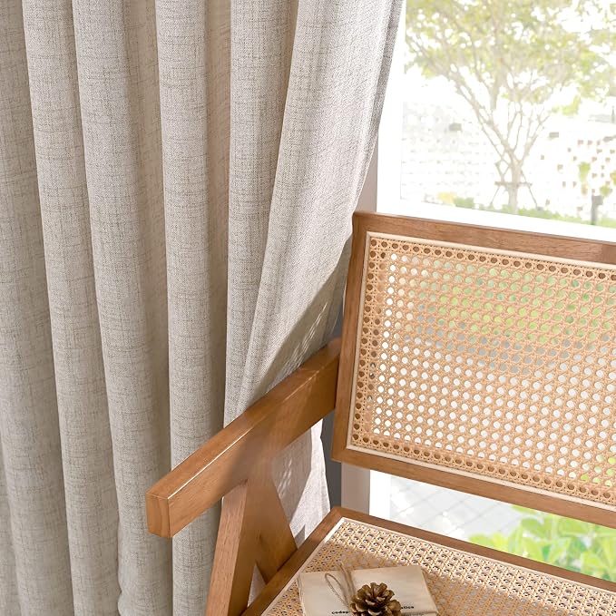 YoungsTex Small Linen Curtains 40 Inch Length, Short Semi Sheer Drapes with Rod Pocket Back Tab Lightweight for Cafe Bathroom Kitchen Window Over Sink, 2 Panels, 24 X 40 Inch