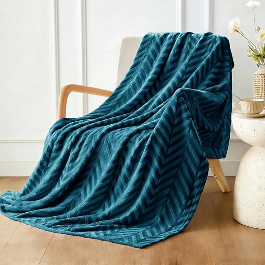 Whale Flotilla Flannel Fleece Throw Blanket for Couch, Teal | Lightweight Breathable Soft Sofa Throws, Plush Fluffy Chevron Design Decorative Blankets for All Season, 50x60 Inch
